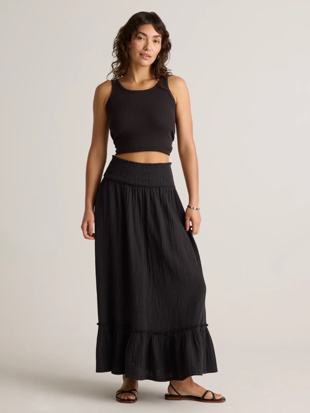 Quince Black Maxi Skirt with Smocked Waist